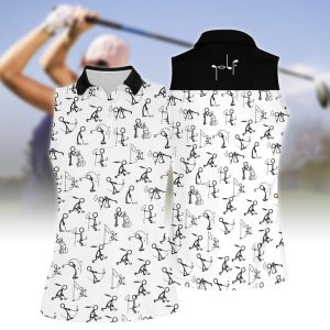 3D All Over Print Stickfigures Playing Golf Women Short Sleeve Polo Shirt Sleeveless Polo Shirt