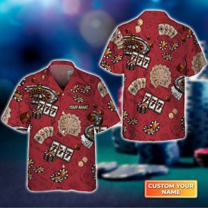 Casino Pattern Red Personalized Name 3D Hawaiian Shirt For Poker Players