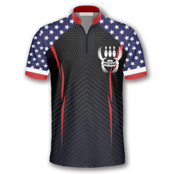 Patriotic Eagle American Flag Custom Bowling Jerseys for Men, Uniform Shirt for Bowling Team, Flag Shirt